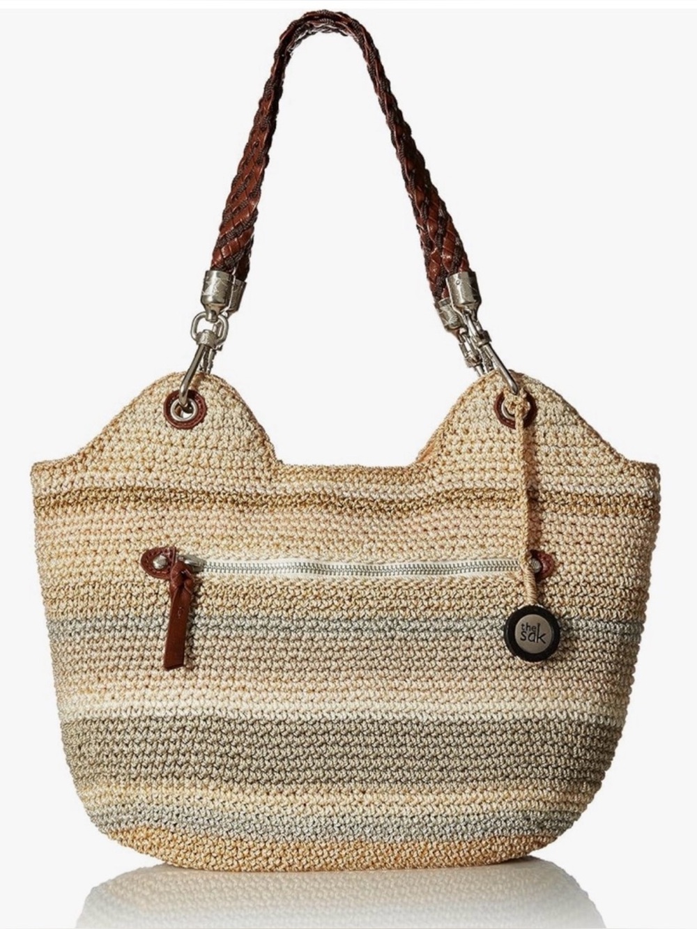 The Sak Tan Brown Woven Braided-Handle Hobo Shoulder Tote Bag